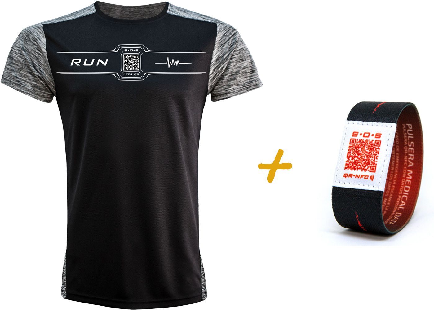 Camiseta Inteligente QR Premium Negra de Hombre + Pulsera