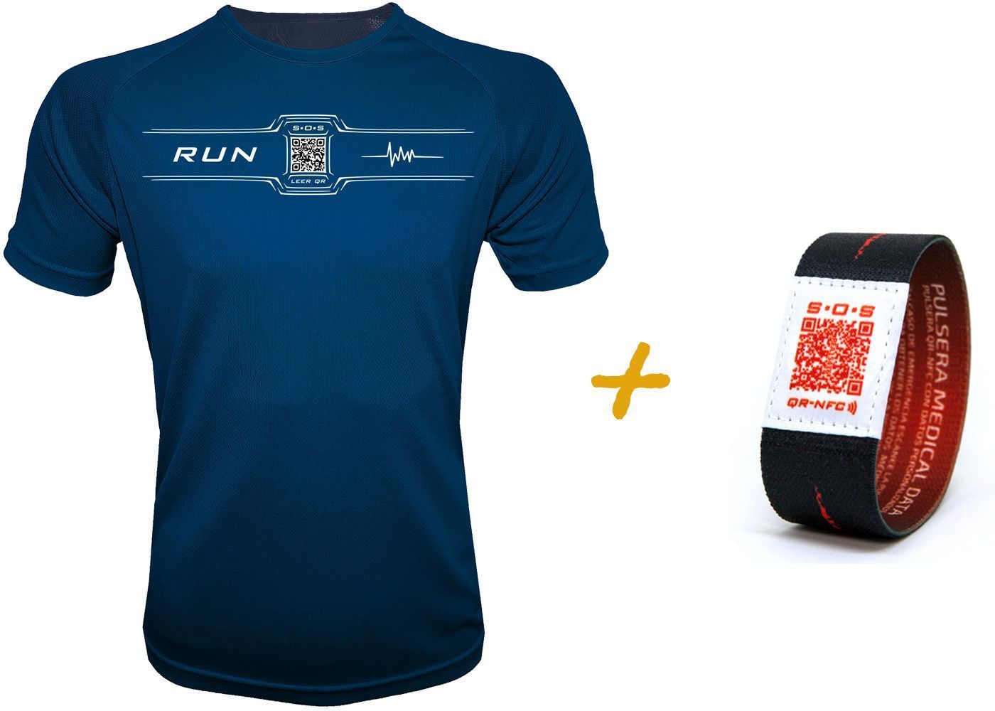 Camiseta Inteligente QR Azul Marino de Hombre + Pulsera