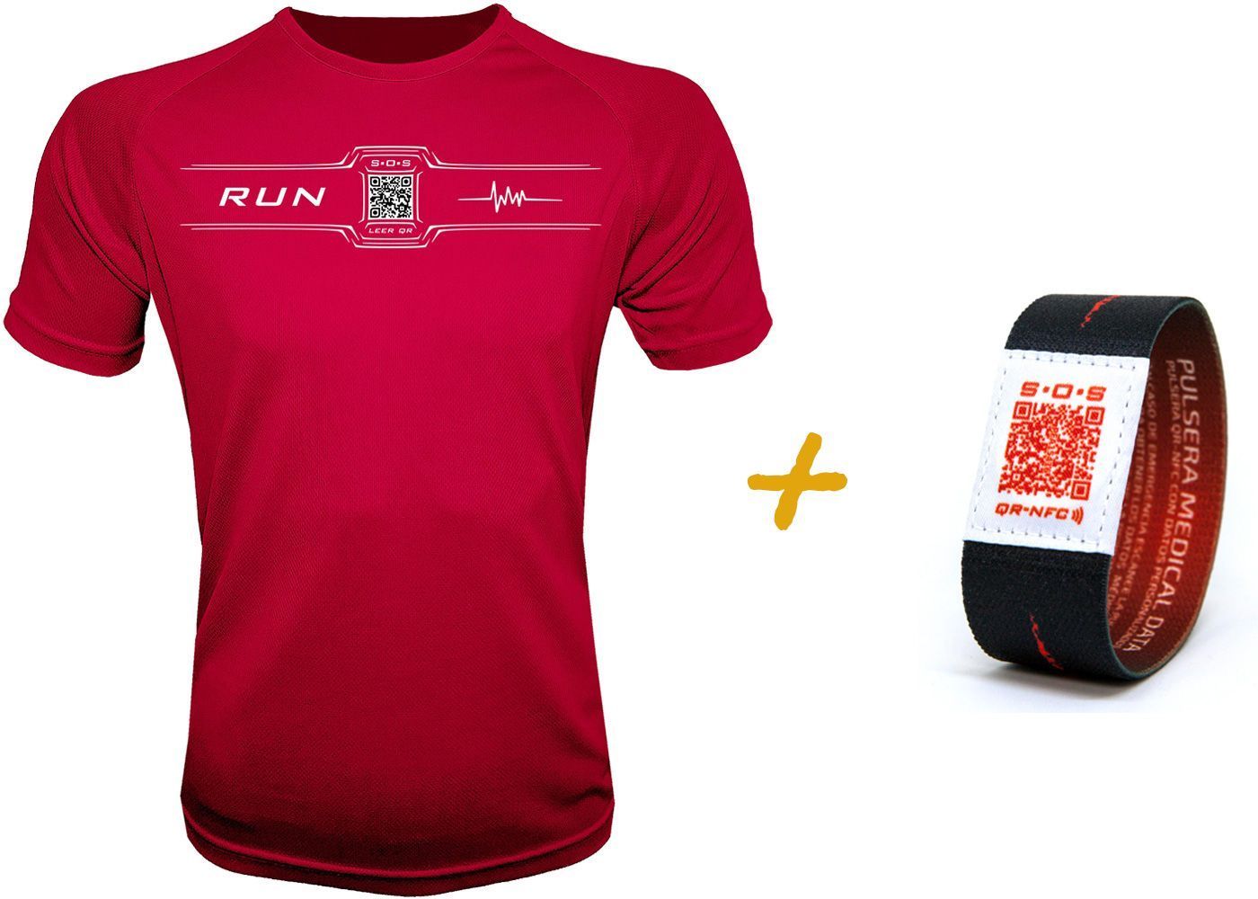 Camiseta Inteligente QR Roja de Hombre + Pulsera
