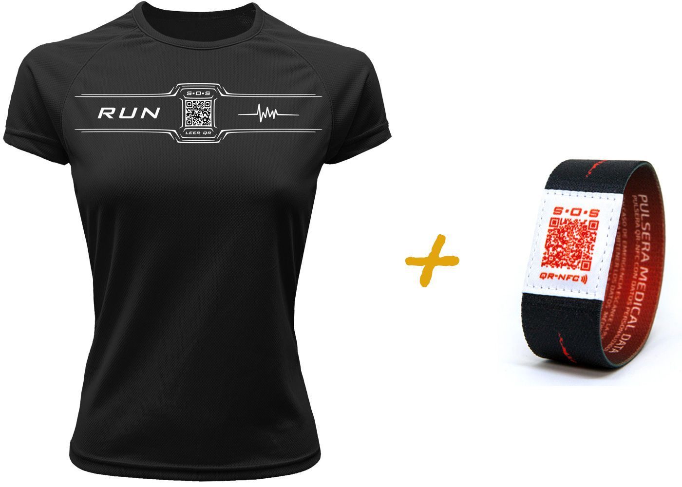 Camiseta Inteligente QR en Negro de Mujer + Pulsera