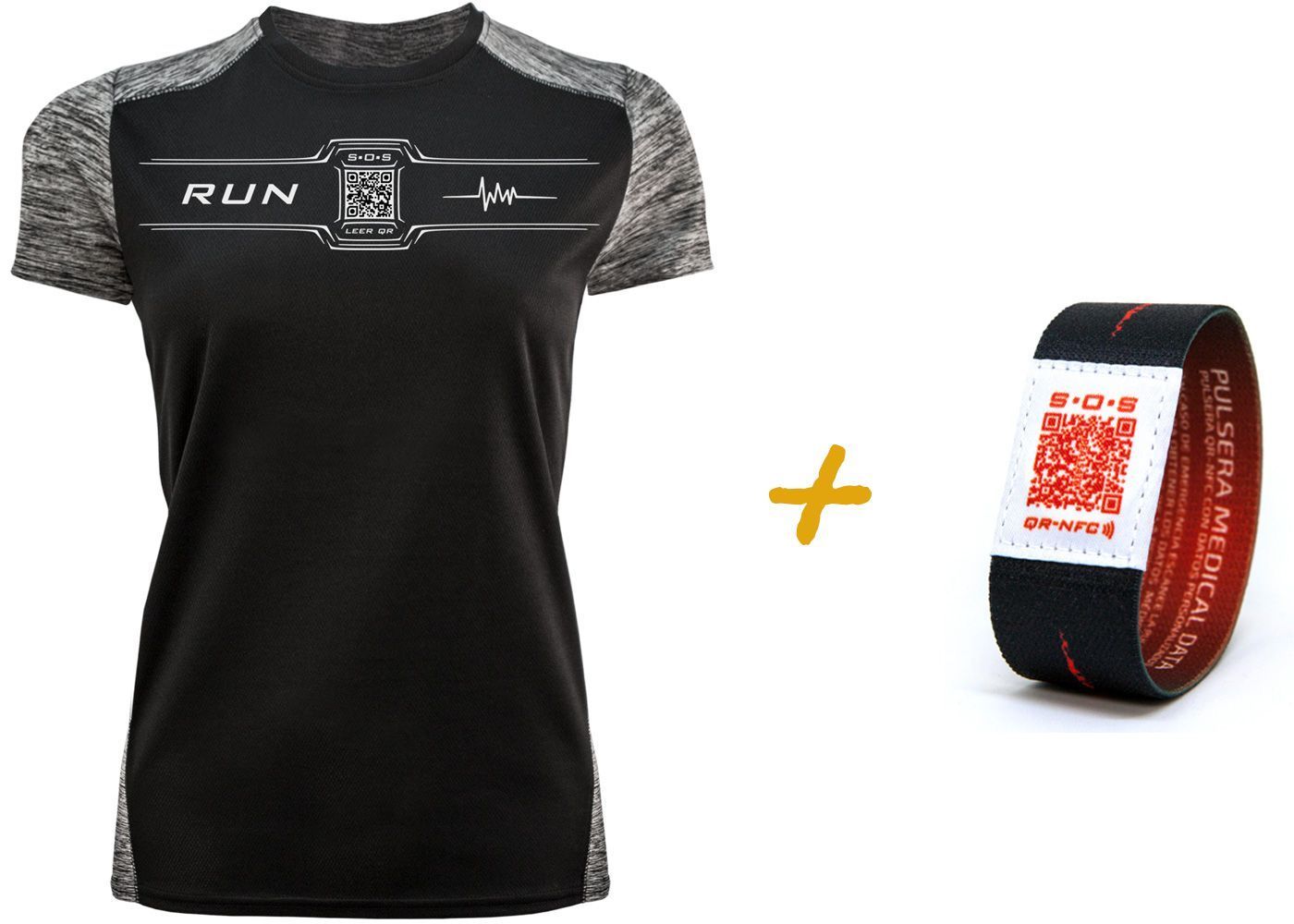 Camiseta Inteligente QR Premium Negra de Mujer + Pulsera