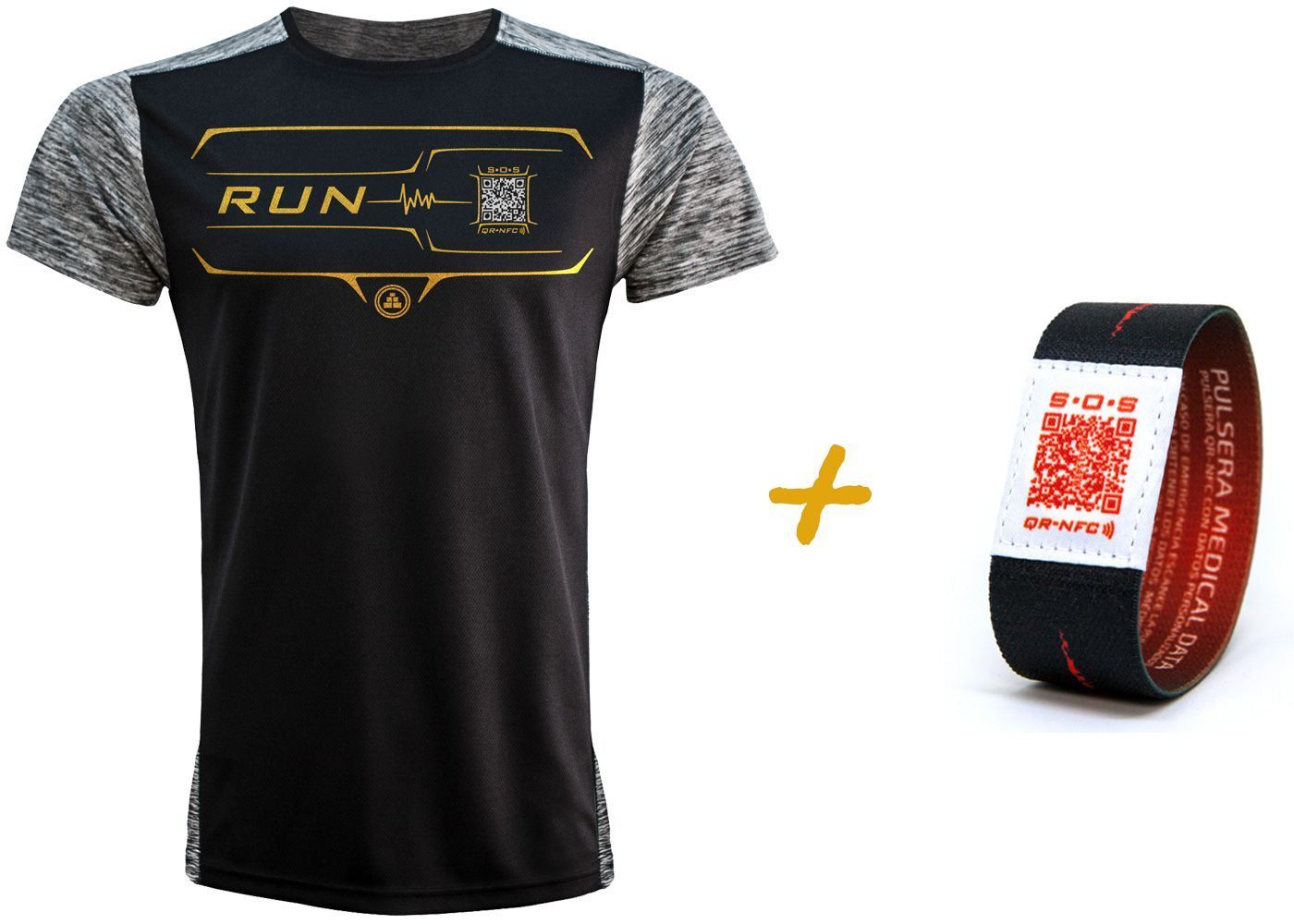 Camiseta Inteligente QR Contactless Negra de Hombre + Pulsera